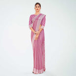 Onion Pink Women's Premium Silk Chiffon Small Butty Office Uniform Saree