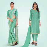 Pistachio Women's Premium Silk Chiffon Small Butty Functional Uniform Saree Salwar Combo