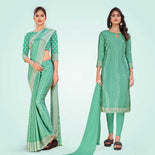 Green Women's Premium Silk Chiffon Small Butty School Teacher Uniform Saree Salwar Combo