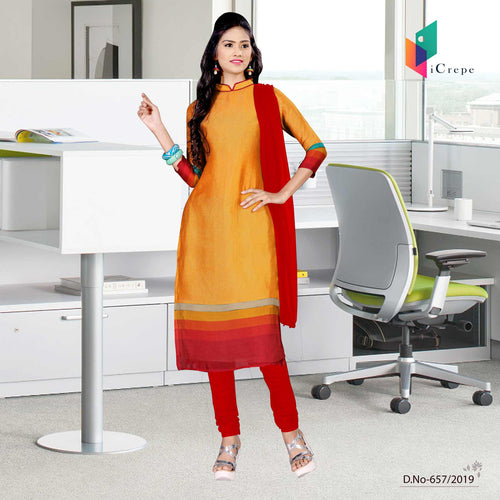 Orange And Red Women's Premium Italian Crepe Silk College Uniform Salwar Kameez