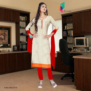 Off White And Red Women's Premium Italian Crepe Silk Showroom Uniform Salwar Kameez