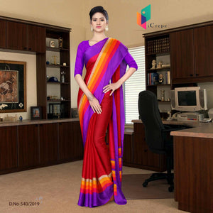 Maroon And Purple Italian Crepe Silk Anganwadi Uniform Saree