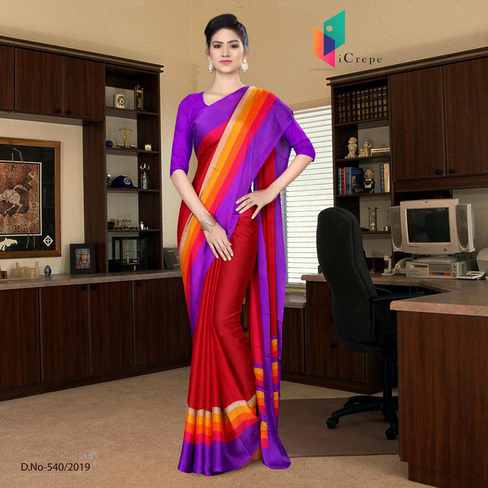 Maroon And Purple Italian Crepe Silk Anganwadi Uniform Saree