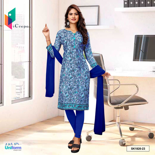 Ash Navy Blue Women's Premium Italian Silk Paisley Print Catering Uniform Salwar Kameez