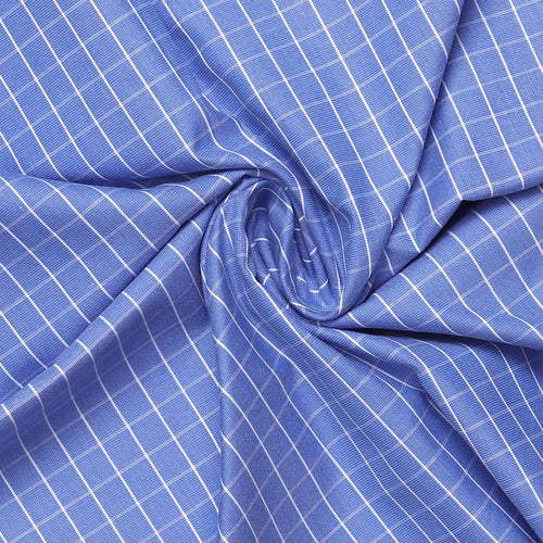 Blue Chex Men's Cotton Unstitched Shirt Fabric For Corporate Uniform Workwear