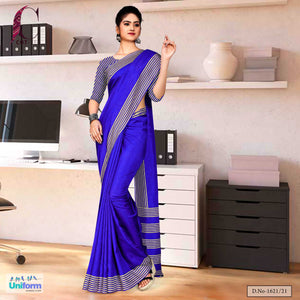 BSP Blue Amberkar Plain Border Premium Polycotton Cotfeel Saree For Jai Bhim Uniform Sarees