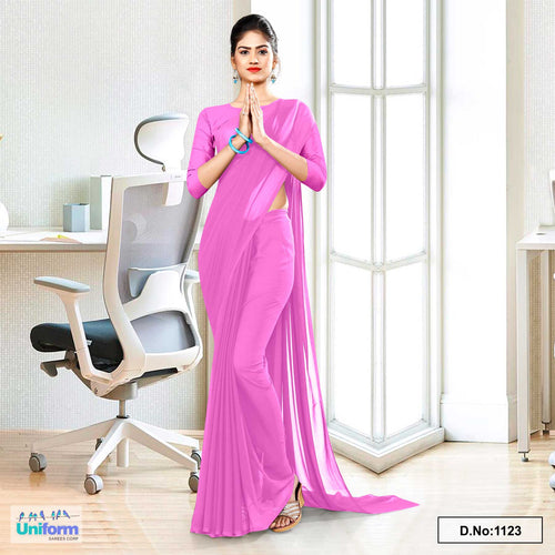 Baby Pink Soft Georgette Plain Uniform Sarees For Front Office Staff