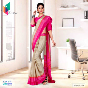 Beig Dark Pink Premium Italian Silk Crepe Saree For Receptionist Uniform Sarees