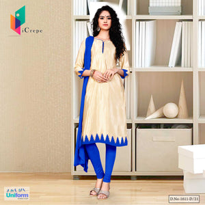 Beige Blue Women's Premium Italian Silk Crepe Small Print Institution Uniform Salwar Kameez