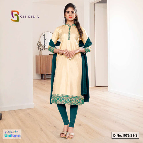 Beige Green Printed Blouse Concept Women's Premium Polycotton Raw Silk Staff Uniform Salwar Kameez
