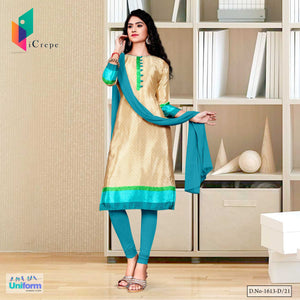 Beige Sea Green Women's Premium Italian Silk Crepe Annual Function Uniform Salwar Kameez