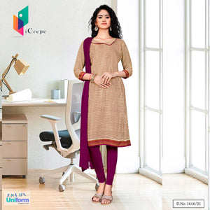 Beige Wine Women's Premium Italian Silk Crepe Small Print Jewellery  Showroom Staff Uniform Salwar Kameez