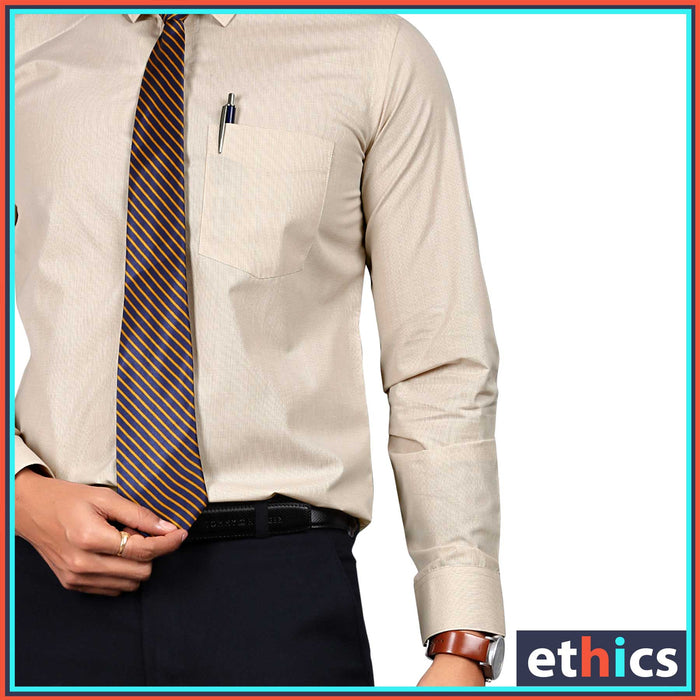 Beige Micro Chex Men's Corporate Uniform Shirts For Office Staff
