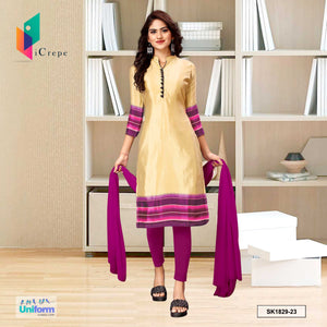 Beige and Wine Women's Premium Italian Silk Plain Border Uniform Salwar Kameez for Workers