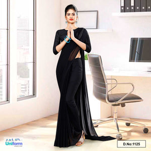 Black Soft Georgette Plain Uniform Sarees For Mourning Funeral Occasions