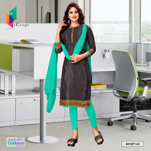 Black and Sea Green Women's Premium Silk Crepe Plain Border Teachers Uniform Salwar Kameez