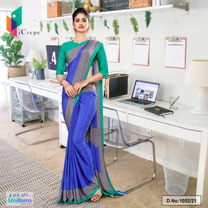 Blue Green Premium Italian Silk Crepe Uniform Sarees For Office Staff