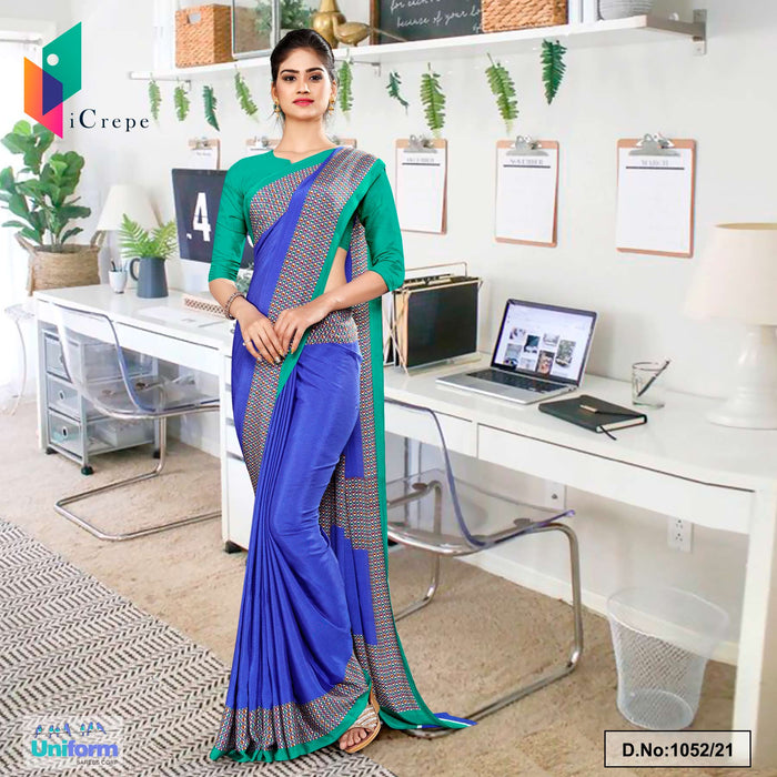 Blue Green Premium Italian Silk Crepe Uniform Sarees For Office Staff