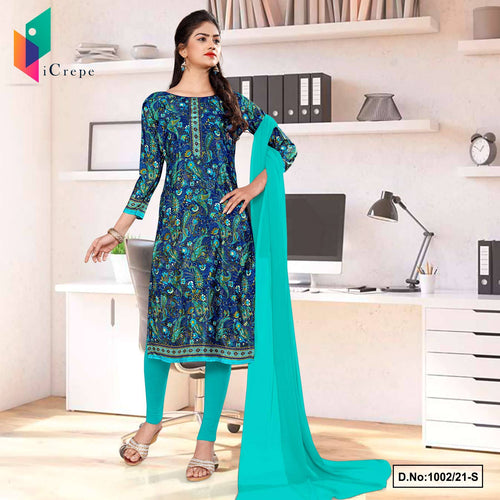 Blue Green Women's Premium Italian Crepe Paisley Print  Teachers Uniform Salwar Kameez