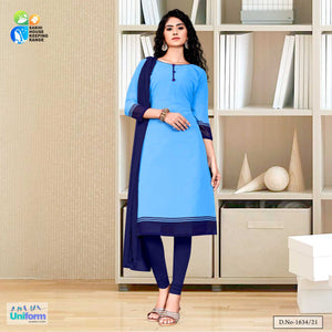 Blue Navy Blue Women's Premium Georgette Plain Border Housekeeping Support Staff Uniform Salwar Kameez