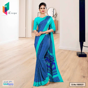 Blue Sea Green Premium Italian Silk Crepe Saree For Institution Uniform Sarees