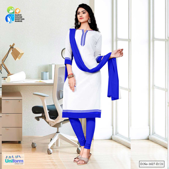 Blue White Premium Georgette Mother Teresa Hospital Uniform Churidar For Housekeeping Staff