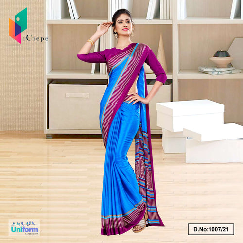 Blue Wine Premium Italian Silk Crepe Saree For Jelwellery Showroom Uniform Sarees