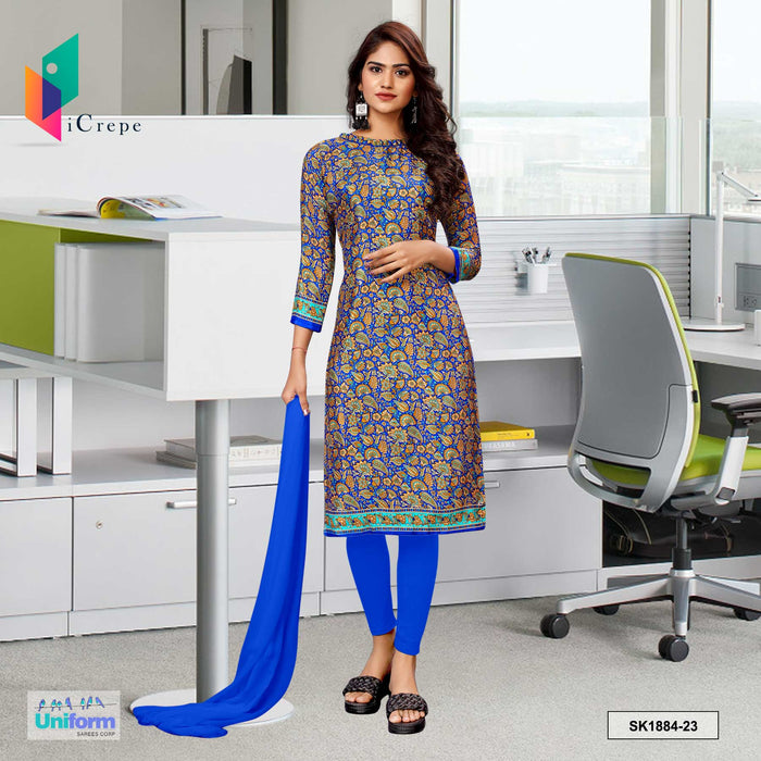 Blue Women's Premium Italian Silk Paisley Print Uniform Salwar Kameez for Air Hostess