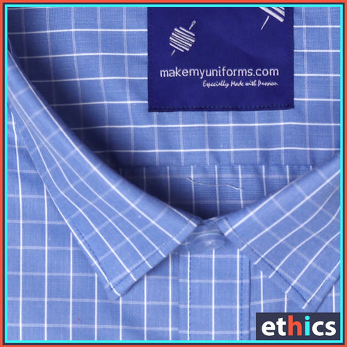 Blue Chex Mens Formal Uniform Shirts For Corporate Office