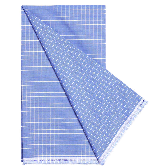 Blue Chex Men's Cotton Unstitched Shirt Fabric For Corporate Uniform Workwear