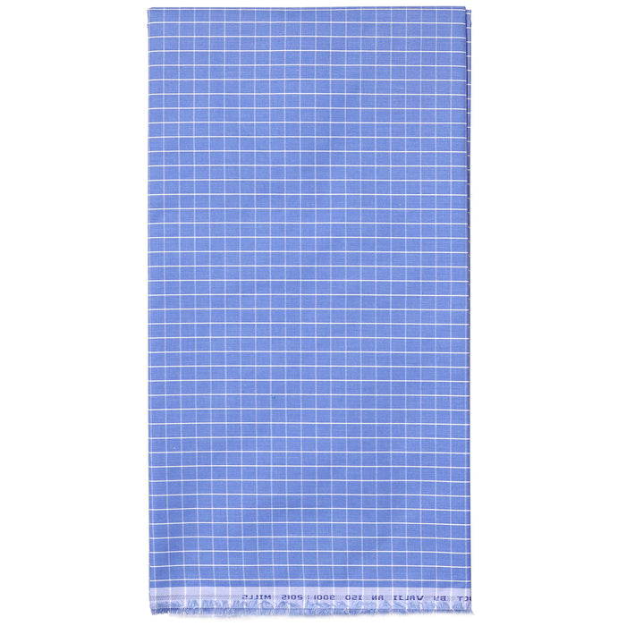 Blue Chex Men's Cotton Unstitched Shirt Fabric For Corporate Uniform Workwear