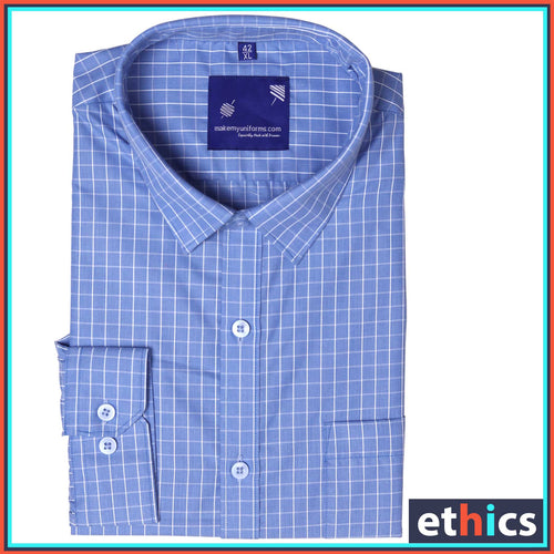 Blue Chex Mens Formal Uniform Shirts For Corporate Office