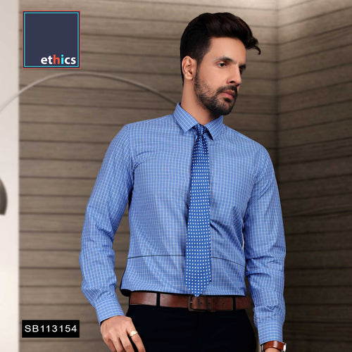 Blue Chex Mens Formal Uniform Shirts For Corporate Office