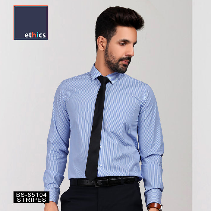 Blue Stripes Men's Cotton Unstitched Coporate Uniform Shirt Fabrics