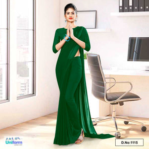 Bottle Green Soft Georgette Plain Uniform Sarees For School Lady Peons