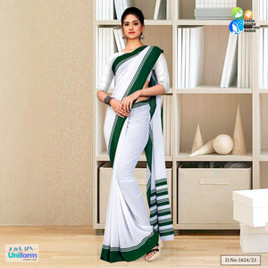 Bottle Green White Premium Georgette Mother Teresa Hospital Uniform Sarees For Support Staff