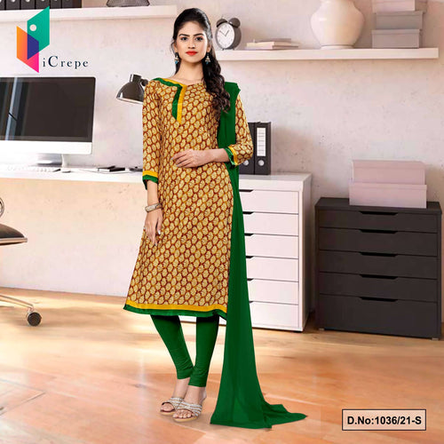 Brown Bottle Green Women's Premium Italian Silk Crepe Annual Function Uniform Salwar Kameez