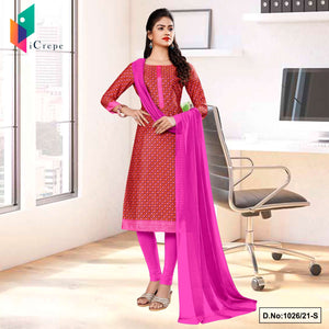 Brown Pink Women's Premium Italian Silk Crepe Small Print Front Office Uniform Salwar Kameez