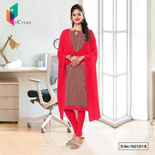 Brown Red Women's Premium Italian Silk Crepe Small Print Office Uniform Salwar Kameez