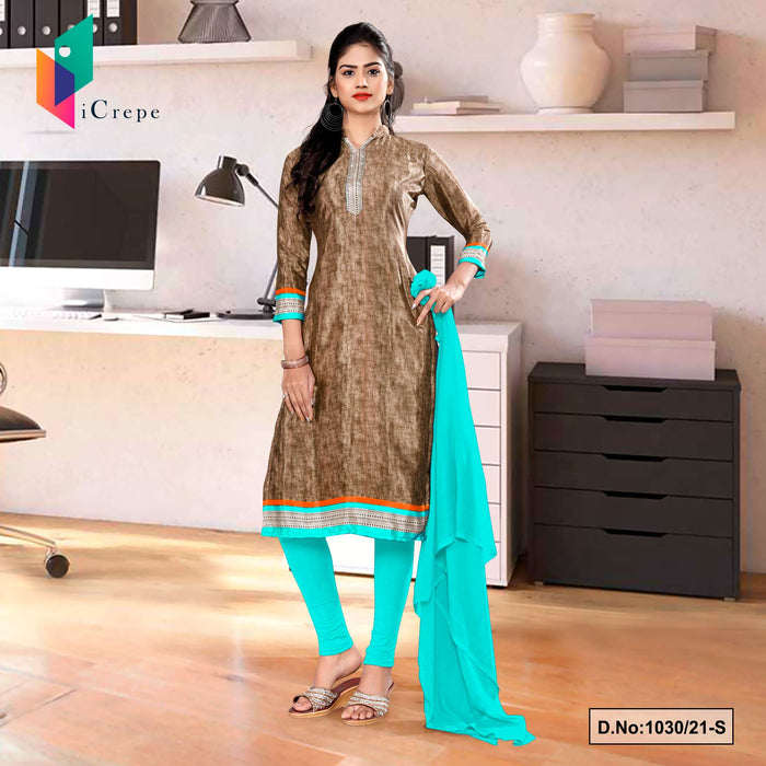 Brown Sea Green Premium Italian Silk Crepe Salwar Kameez For Receptionist Uniform Sarees