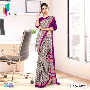 Brown Wine Premium Italian Silk Crepe Saree For Student Uniform Sarees