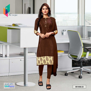 Brown Women's Premium Italian Silk Fancy Print Uniform Salwar Kameez for Jewellery Showroom
