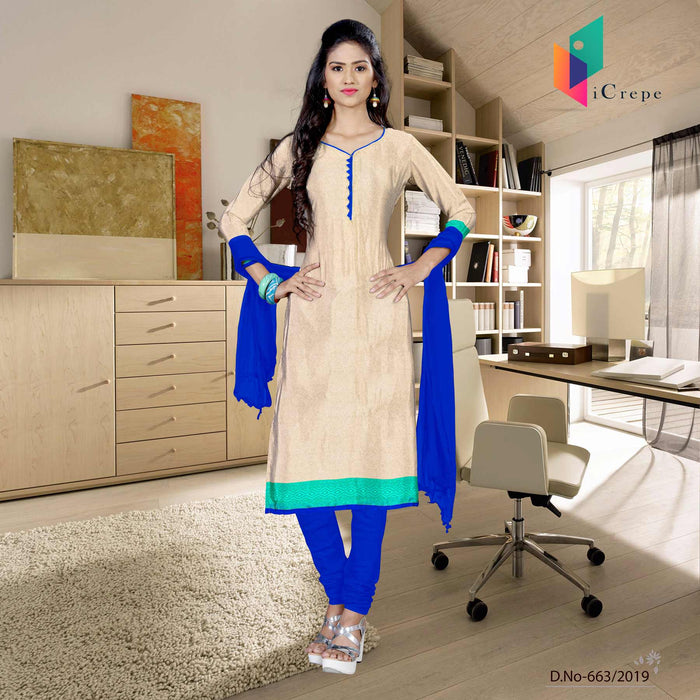 Off White And Blue Italian Crepe Silk College Uniform Salwar Kameez