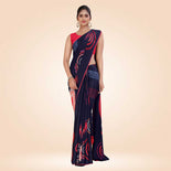 Turquoise Women's Premium Italian Silk Digital Print Female Uniform Sarees With Blouse Piece