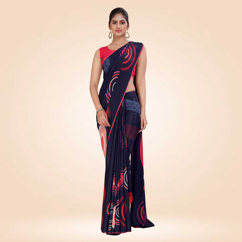 Black and Red Women's Premium Italian Silk Digital Print Air India Uniform Sarees With Blouse Piece