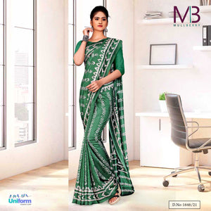 Cardemon Green Premium Mulberry Silk Teachers Uniform Sarees For School Teachers