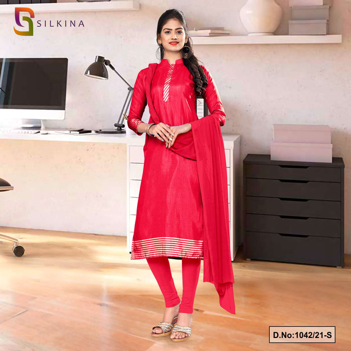 Carrot Pink Plain Border Premium Polycotton Raw Silk Salwar Kameez For Employee Uniform Sarees
