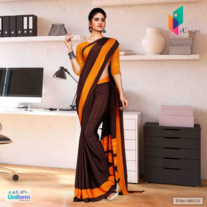 Coffee Orange Premium Italian Silk Crepe Saree For Teachers Uniform Sarees