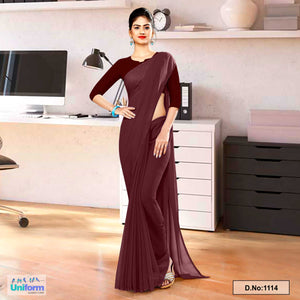 Coffee Shade Soft Georgette Plain Uniform Sarees For Factory Workers