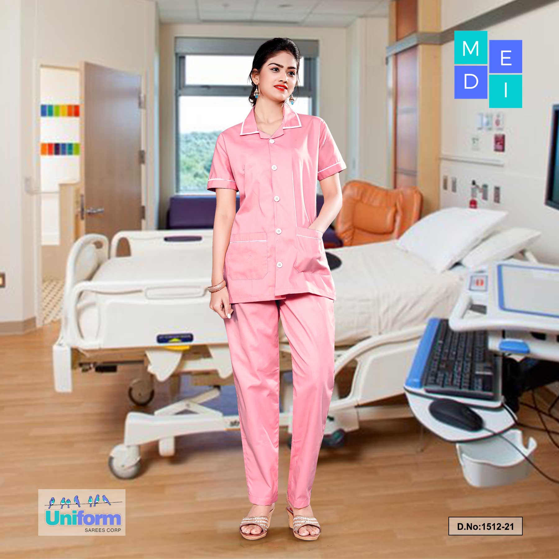 Nurse Dress For Women  Hospital Uniform, 1512 Light Pink And